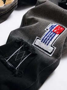 Quần Jeans Ống Thẳng Ôm Dáng Có Chi Tiết Miếng Dán Cho Nam - màu đen - Xem 7