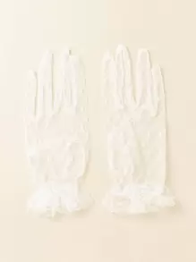 1 双女士纯色蕾丝渔网露指手套，适合婚纱、派对装、女士秋季服装 - 白色 - 查看 4