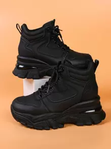 Fall/winter High Top Women's Shoes In Black Color, Dirt-resistant And Short-increased, Ladies' Wedge And Thick Bottomed Casual Sports Shoes - Black - View 1