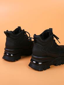 Fall/winter High Top Women's Shoes In Black Color, Dirt-resistant And Short-increased, Ladies' Wedge And Thick Bottomed Casual Sports Shoes - Black - View 2