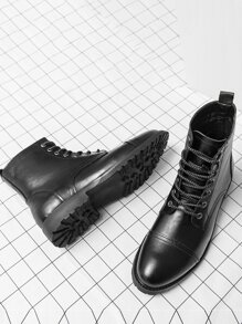 Men Lace-up Front Combat Boots - Black - View 2