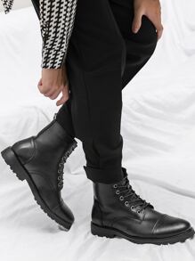 Men Lace-up Front Combat Boots - Black - View 3