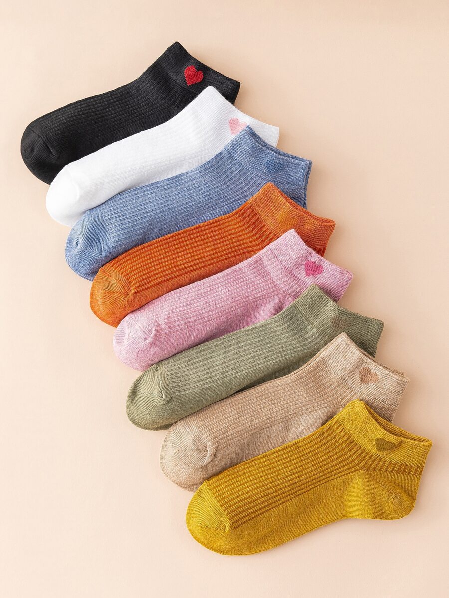 8pairs Heart Print Socks - Multicolor - View 1