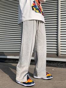 ROMWE MEN Guys Drawstring Waist Wide Leg Sweatpants - Grey - View 1
