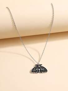 Moth Charm Necklace - Black - View 1