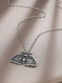 Moth Charm Necklace - Black - View 2