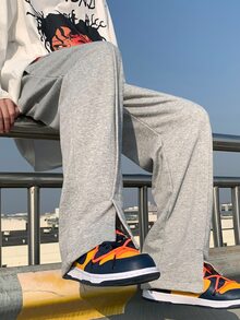 ROMWE MEN Guys Drawstring Waist Wide Leg Sweatpants - Grey - View 6