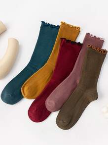 5對女士春/秋天新款純色荷葉邊襪子,均碼 - 彩色 - 查看 1