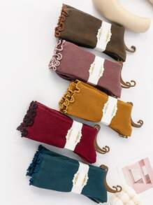 5對女士春/秋天新款純色荷葉邊襪子,均碼 - 彩色 - 查看 3