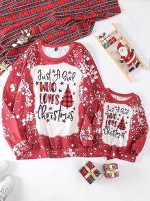 SHEIN Unity Thêm 1 áo nỉ in hình Giáng sinh cho mùa thu. - Đỏ và trắng - Xem 3