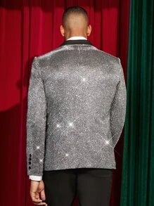 GENTILAND 男士1入組拼接領金屬亮絲西裝外套