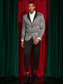 GENTILAND 男士1入組拼接領金屬亮絲西裝外套