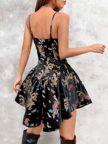 SHEIN SXY 龍提花胸部褶皺吊帶洋裝