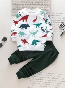 SHEIN 男孩恐龍印花運動衫及運動褲