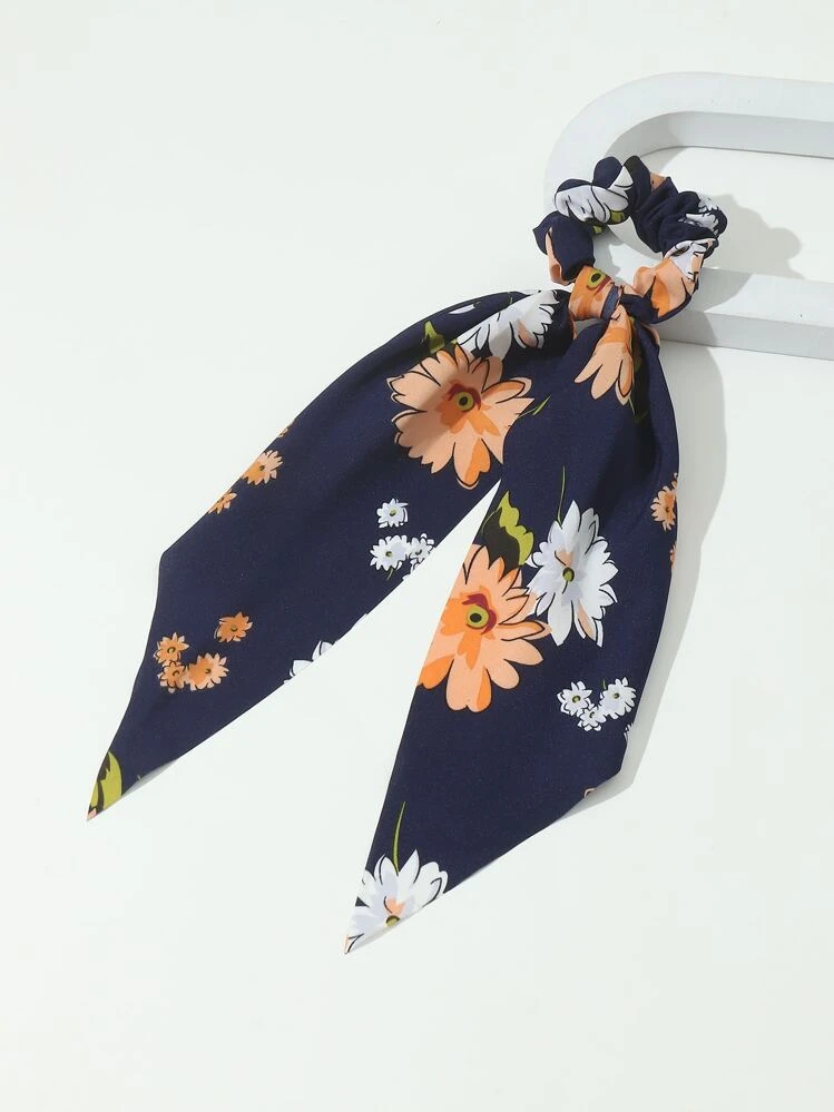 Flower Print Scarf Hair Tie - Multicolor - View 3