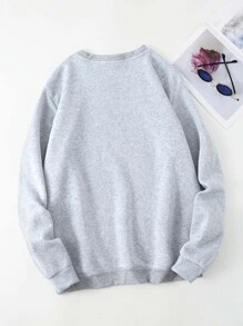 SHEIN EZwear Áo nỉ Plus Size Slogan Giải trí - Xám - Xem 7