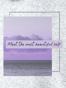 SHEIN EZwear Áo nỉ Plus Size Slogan Giải trí - Xám - Xem 8