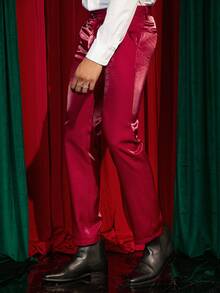 Manfinity Men Solid Slant Pocket Suit Trousers - Red - View 2