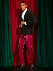 Manfinity Men Solid Slant Pocket Suit Trousers - Red - View 5