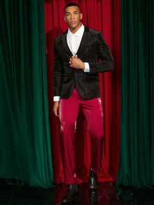 Manfinity Men Solid Slant Pocket Suit Trousers - Red - View 6