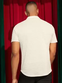 Manfinity RebelGame Loose Fit Men's Solid Color Button Up Short Sleeve Casual Shirt - White - View 2