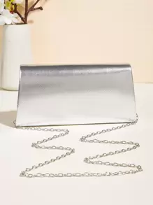 Vincy 珠光晶片手拿包1入，帶閃閃發光鑲嵌鑽石扣細節 - PU皮革小正方形袋可作肩背、斜挎或手提包 - 完美適用於聚會派對 - 銀色 - 查看 2