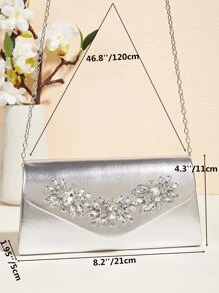 Vincy 珠光晶片手拿包1入，帶閃閃發光鑲嵌鑽石扣細節 - PU皮革小正方形袋可作肩背、斜挎或手提包 - 完美適用於聚會派對 - 銀色 - 查看 4