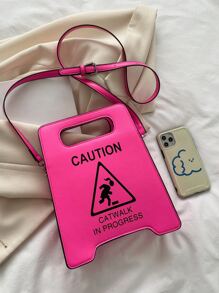 Warning Sign Design Novelty Bag, Faux Leather Crossbody Bag, Creative Stop Sign Purse For Women