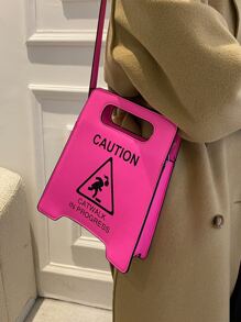 Warning Sign Design Novelty Bag, Faux Leather Crossbody Bag, Creative Stop Sign Purse For Women