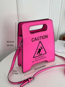 Warning Sign Design Novelty Bag, Faux Leather Crossbody Bag, Creative Stop Sign Purse For Women