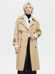 ZIAI High Quality Classic New Women's Double-Breasted Belted Long Trench Coat - Khaki - View 3