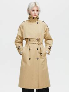 ZIAI High Quality Classic New Women's Double-Breasted Belted Long Trench Coat - Khaki - View 5