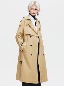 ZIAI High Quality Classic New Women's Double-Breasted Belted Long Trench Coat - Khaki - View 6