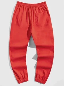 ROMWE MEN Prep 男士字母圖案束口腰褲 - 紅色 - 查看 2