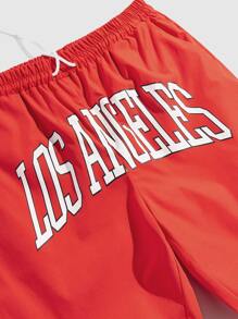 ROMWE MEN Prep 男士字母圖案束口腰褲 - 紅色 - 查看 3