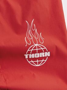 ROMWE MEN Prep 男士字母圖案束口腰褲 - 紅色 - 查看 4