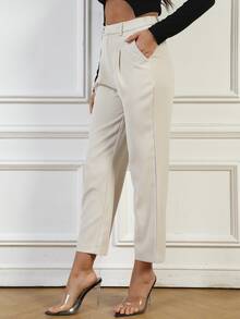 High Waist Plicated Detail Suit Trousers - Beige - View 6