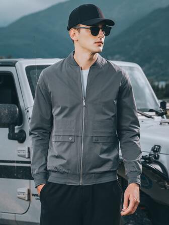 Men Zip Up Bomber Jacket