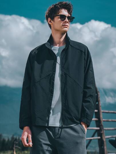 Men Zip Up Slant Pocket Jacket