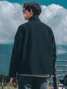 Men Zip Up Slant Pocket Jacket