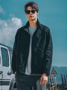 Men Zip Up Slant Pocket Jacket