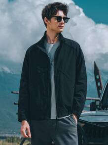 Men Zip Up Slant Pocket Jacket