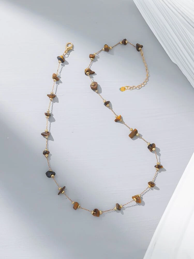 1pc Asymmetrical Shaped Handmade Stone Necklace (Stone Color And Quantity Are Not Fixed, Tail Drop Is Random)