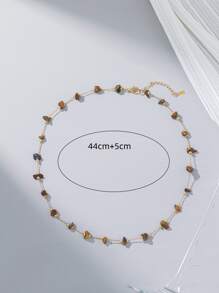 1pc Asymmetrical Shaped Handmade Stone Necklace (Assorted Stone Colors And Quantities) - Brown - View 3