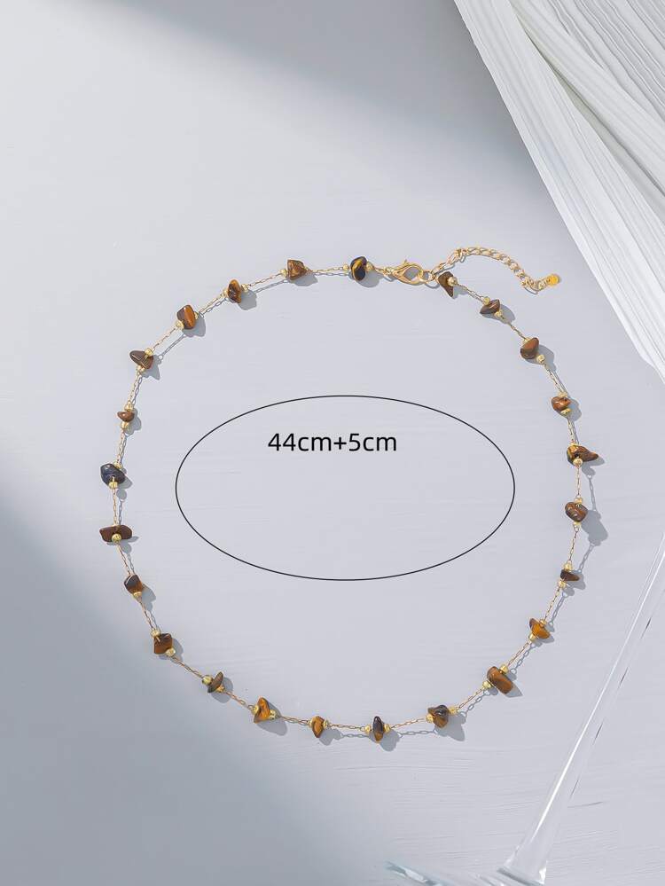 1pc Asymmetrical Shaped Handmade Stone Necklace (Stone Color And Quantity Are Not Fixed, Tail Drop Is Random)