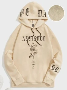 Manfinity VCAY Men Letter & Floral Print Hoodie - Beige - View 1