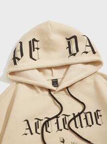 Manfinity VCAY Men Letter & Floral Print Hoodie - Beige - View 3