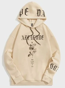Manfinity VCAY Men Letter & Floral Print Hoodie - Beige - View 5