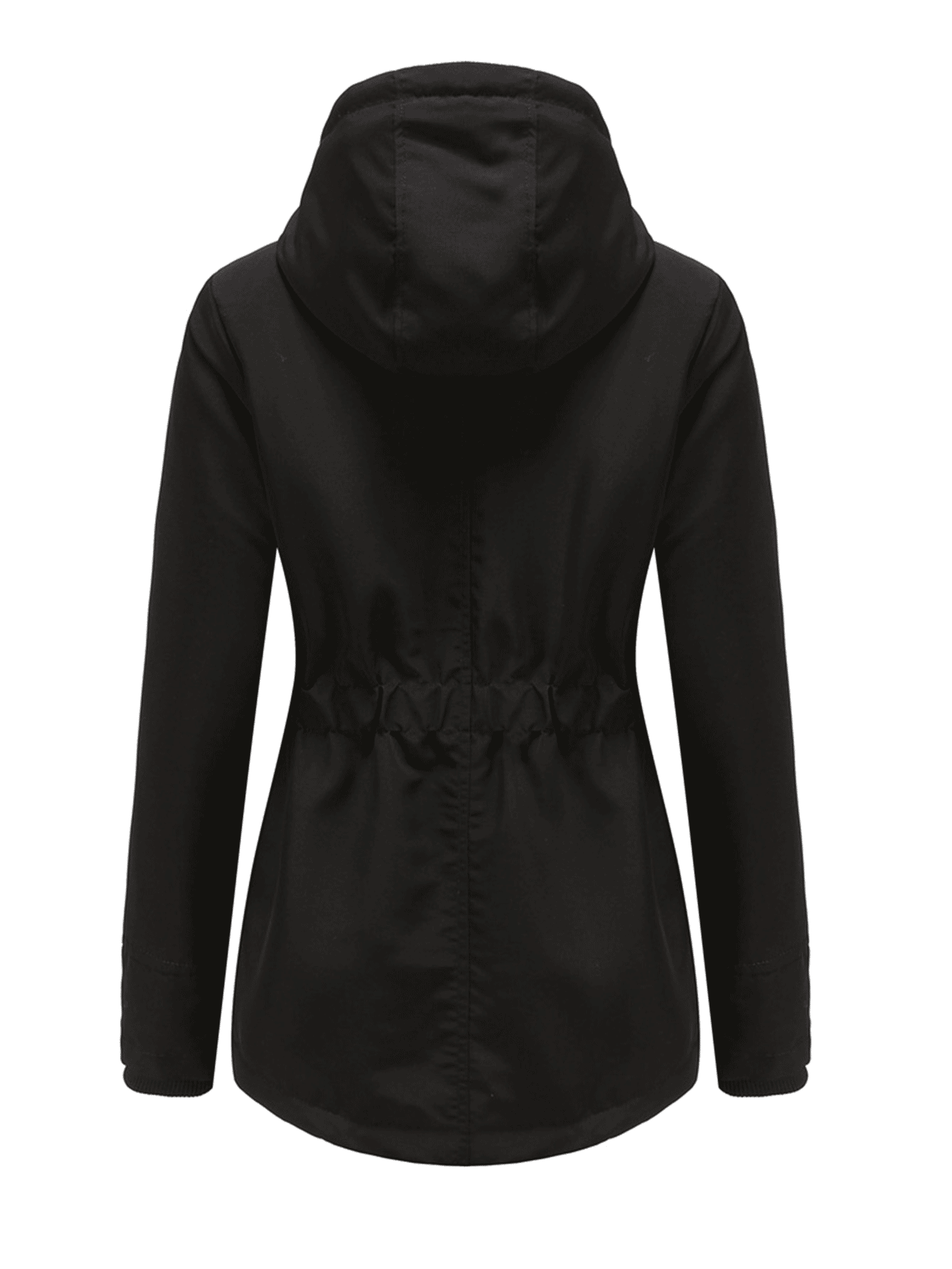 NITAGUT Zip Up Drawstring Hooded Padded Coat - Black - View 2