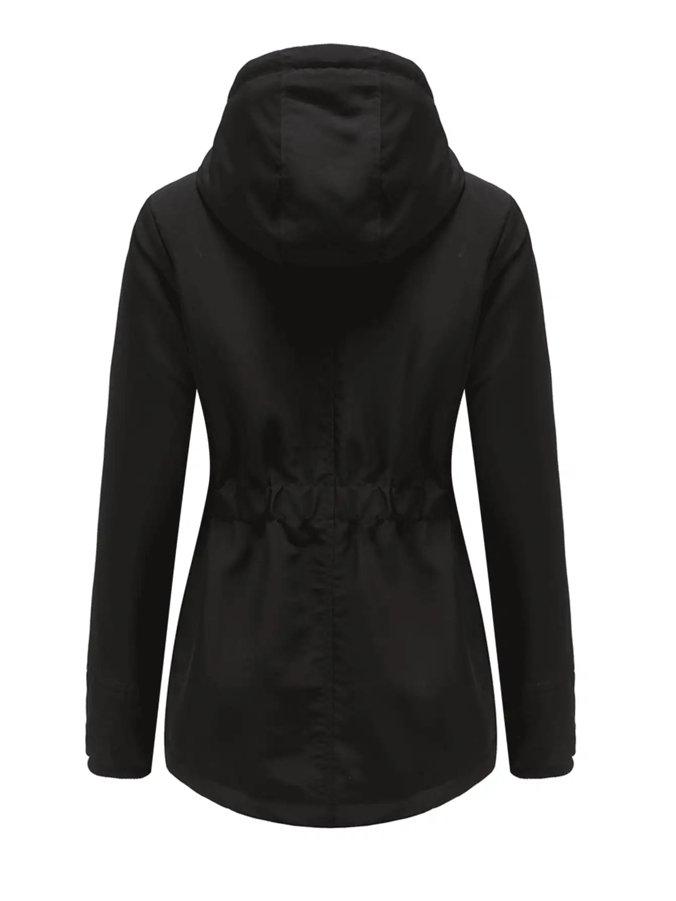NITAGUT Zip Up Drawstring Hooded Padded Coat - Black - View 2